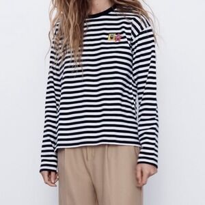 Zara Spongebob Patrick Striped Long Sleeve Shirt Black White Medium